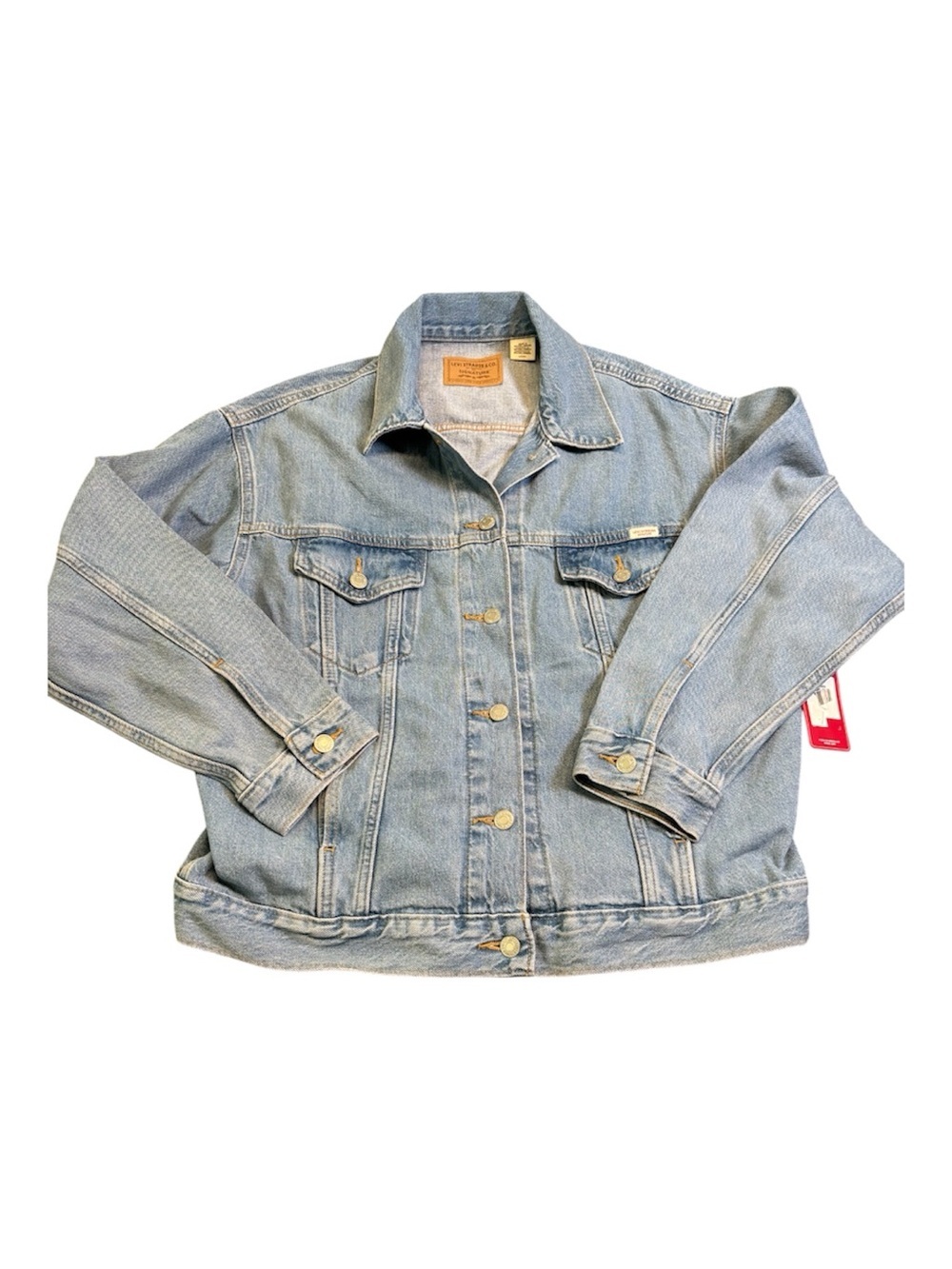 Signature Levi Strauss Loose Trucker Jacket Women's Small Light Wash Stretch NEW
